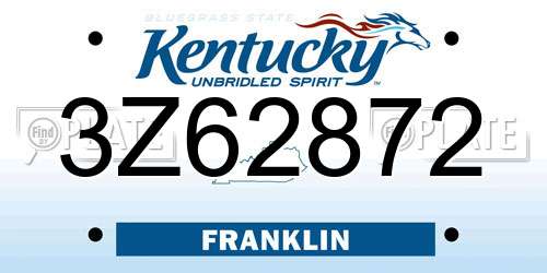 3Z62872 Kentucky License Plate