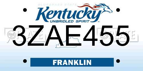 3ZAE455 Kentucky License Plate