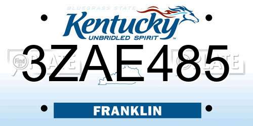 3ZAE485 Kentucky License Plate