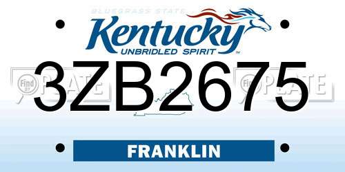 3ZB2675 Kentucky License Plate
