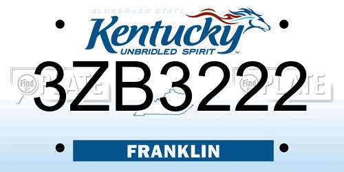 3ZB3222 Kentucky License Plate
