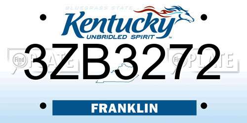 3ZB3272 Kentucky License Plate