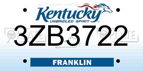 3ZB3722 Kentucky License Plate