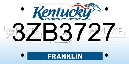 3ZB3727 Kentucky License Plate