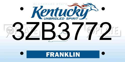 3ZB3772 Kentucky License Plate