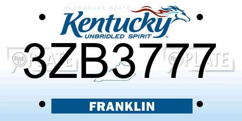 3ZB3777 Kentucky License Plate
