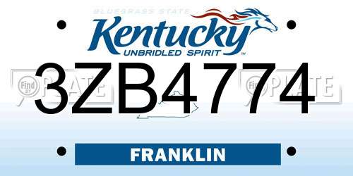 3ZB4774 Kentucky License Plate