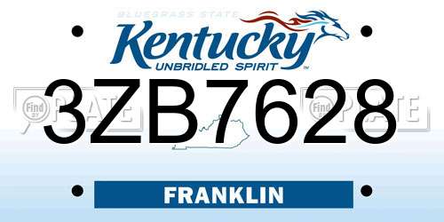 3ZB7628 Kentucky License Plate