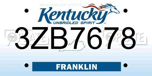 3ZB7678 Kentucky License Plate