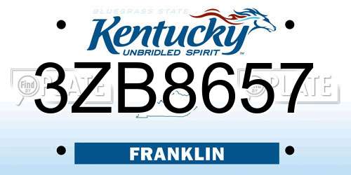 3ZB8657 Kentucky License Plate