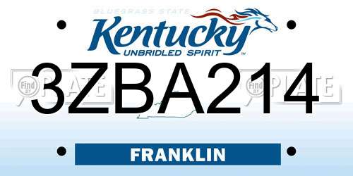 3ZBA214 Kentucky License Plate