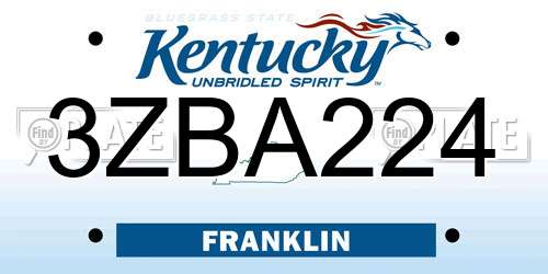 3ZBA224 Kentucky License Plate