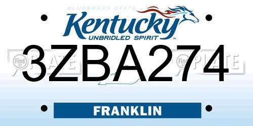 3ZBA274 Kentucky License Plate