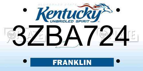 3ZBA724 Kentucky License Plate
