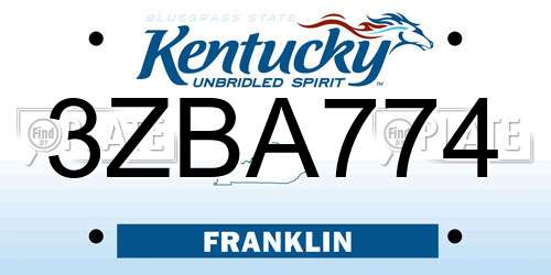 3ZBA774 Kentucky License Plate