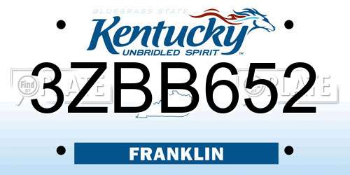 3ZBB652 Kentucky License Plate