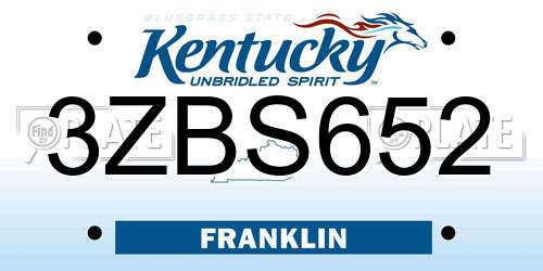 3ZBS652 Kentucky License Plate