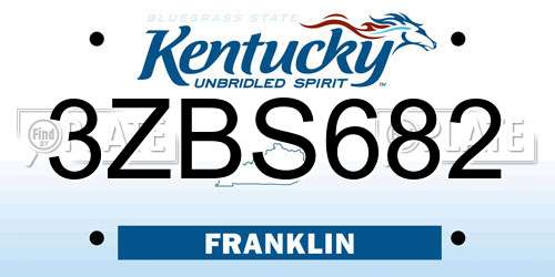 3ZBS682 Kentucky License Plate