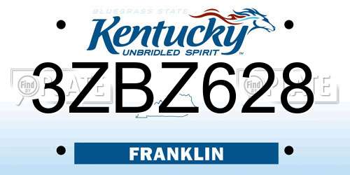3ZBZ628 Kentucky License Plate
