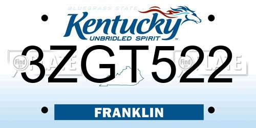 3ZGT522 Kentucky License Plate
