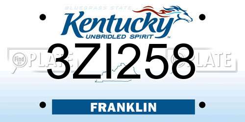 3ZI258 Kentucky License Plate