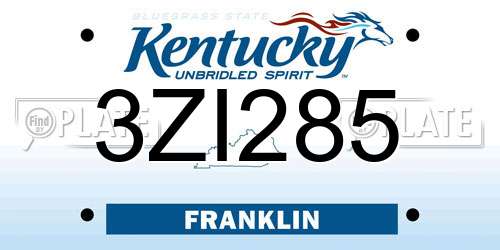 3ZI285 Kentucky License Plate