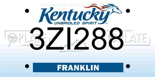 3ZI288 Kentucky License Plate