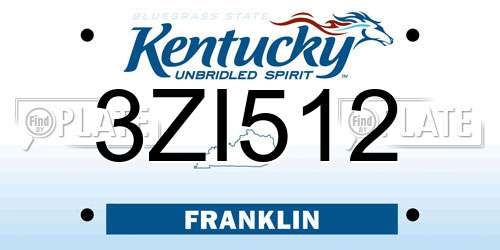 3ZI512 Kentucky License Plate