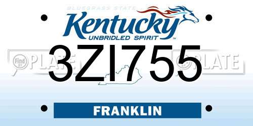 3ZI755 Kentucky License Plate