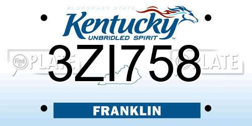 3ZI758 Kentucky License Plate