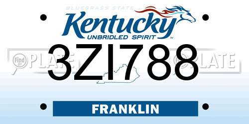 3ZI788 Kentucky License Plate
