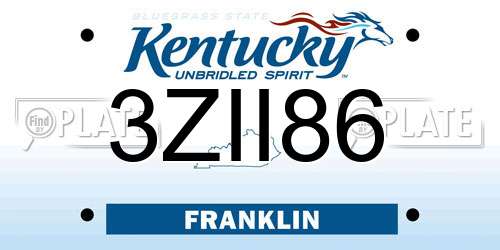 3ZII86 Kentucky License Plate