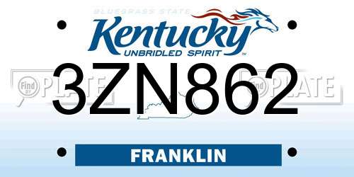 3ZN862 Kentucky License Plate