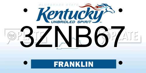 3ZNB67 Kentucky License Plate