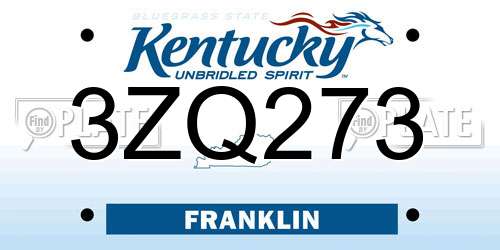 3ZQ273 Kentucky License Plate