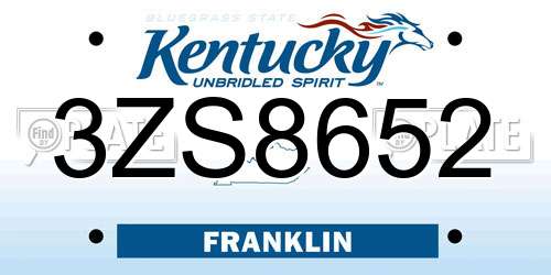 3ZS8652 Kentucky License Plate