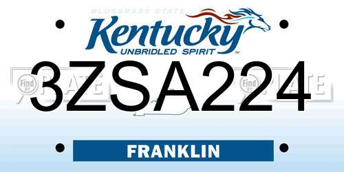 3ZSA224 Kentucky License Plate