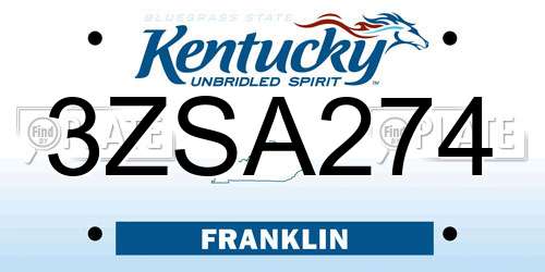 3ZSA274 Kentucky License Plate