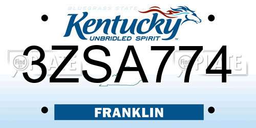 3ZSA774 Kentucky License Plate