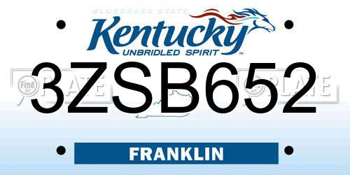3ZSB652 Kentucky License Plate
