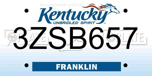 3ZSB657 Kentucky License Plate