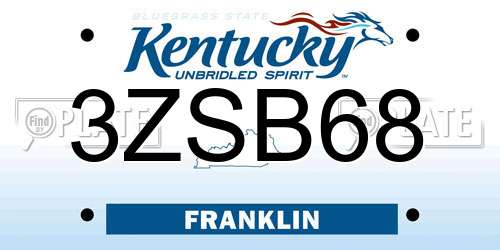 3ZSB68 Kentucky License Plate