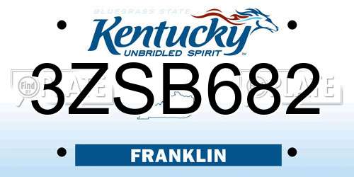 3ZSB682 Kentucky License Plate