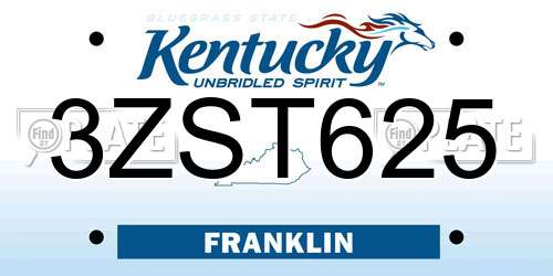 3ZST625 Kentucky License Plate