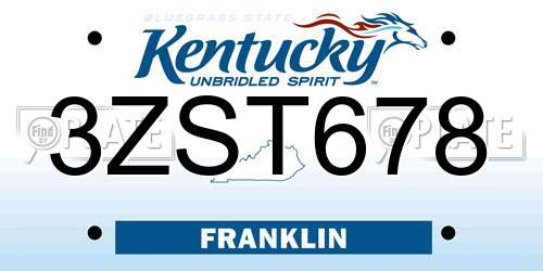 3ZST678 Kentucky License Plate