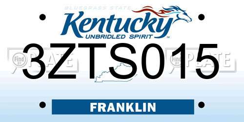 3ZTS015 Kentucky License Plate