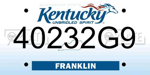 40232G9 Kentucky License Plate