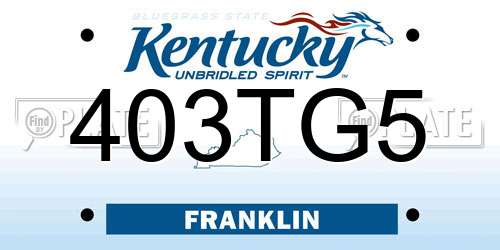 403TG5 Kentucky License Plate