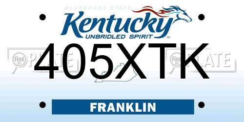 405XTK Kentucky License Plate