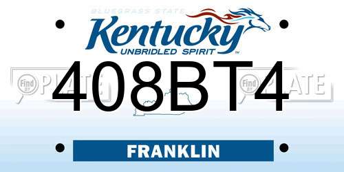 408BT4 Kentucky License Plate